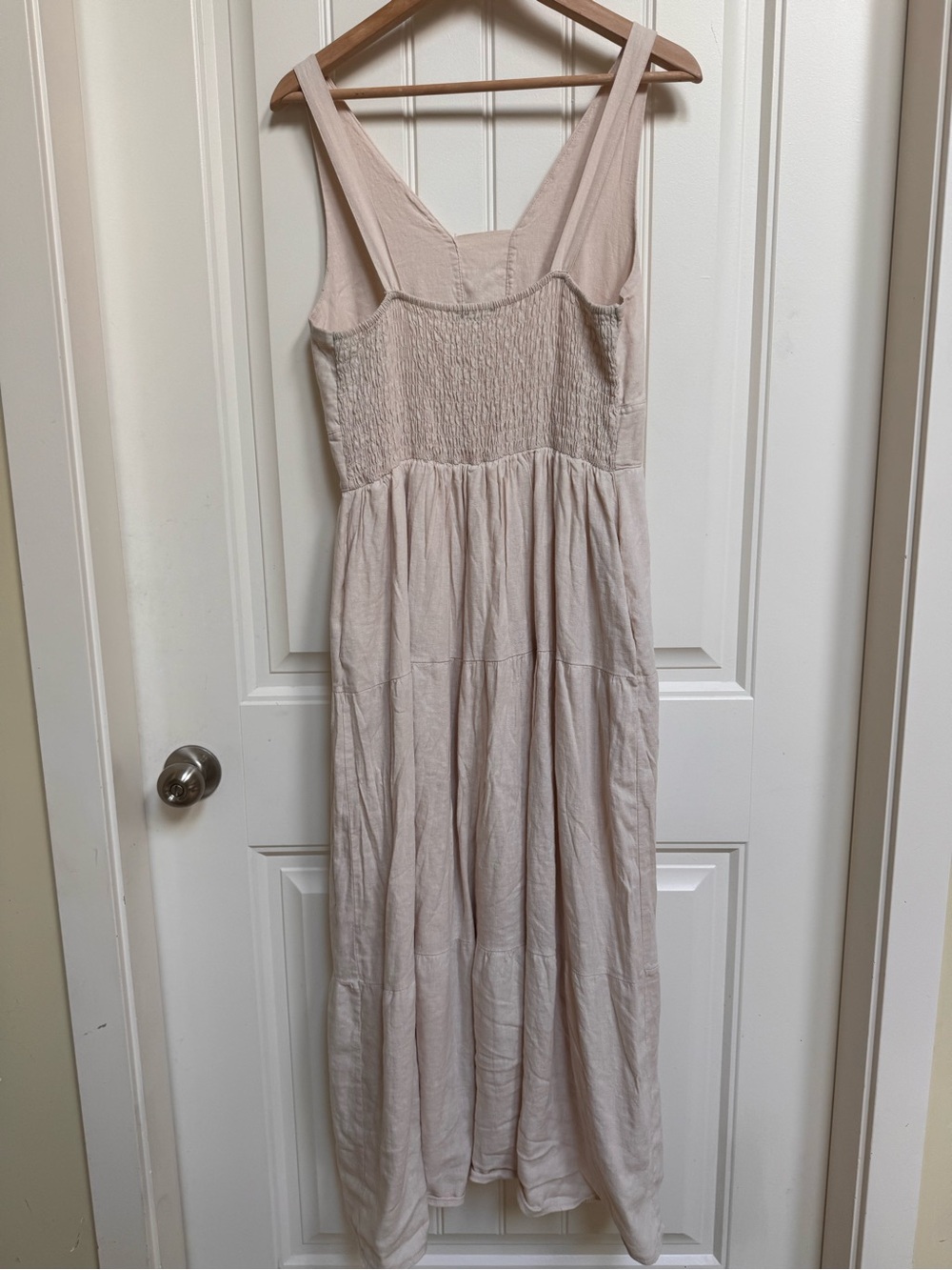 Luisa Perla Cream Linen Blend Tiered Maxi Sundress with Pockets. Size XL - Picture 3 of 10